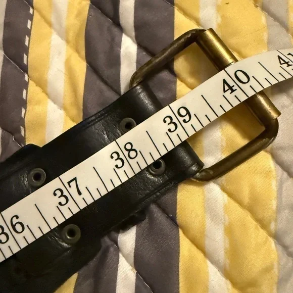Black Leather Belt with Brass Buckle &Rivets all around